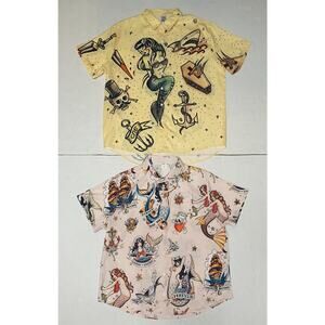 x2 Mens Nautical Mermaid Sea Casual Shirt Hawaiian All Over Print 2XL Button Up